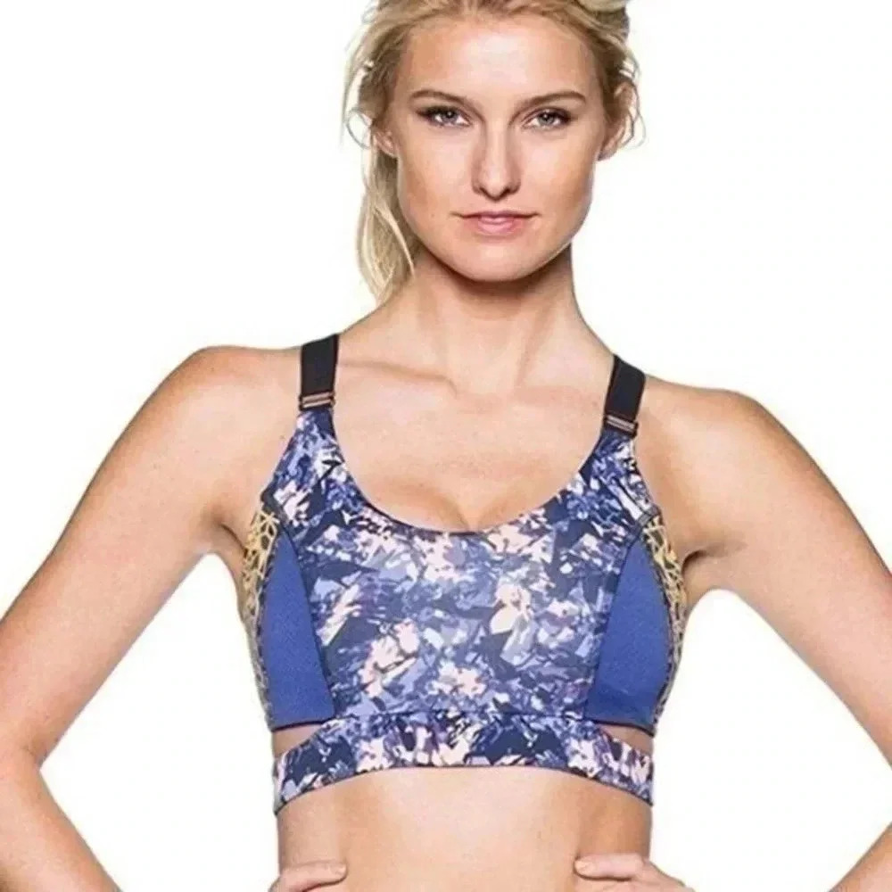 Maaji Blue and Gold Floral Sports Bra